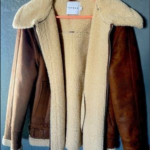 Topman Faux Leather & Fleece Coat